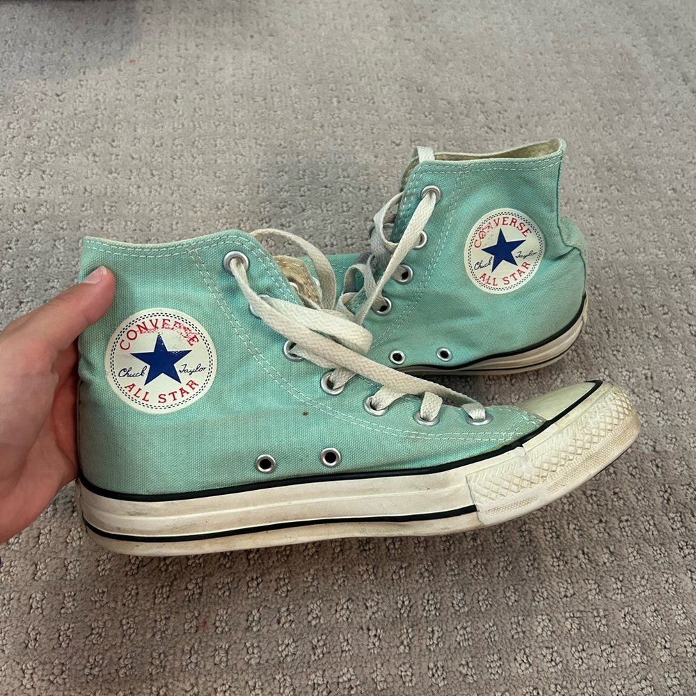 Converse Mint Green High-Tops with White Soles